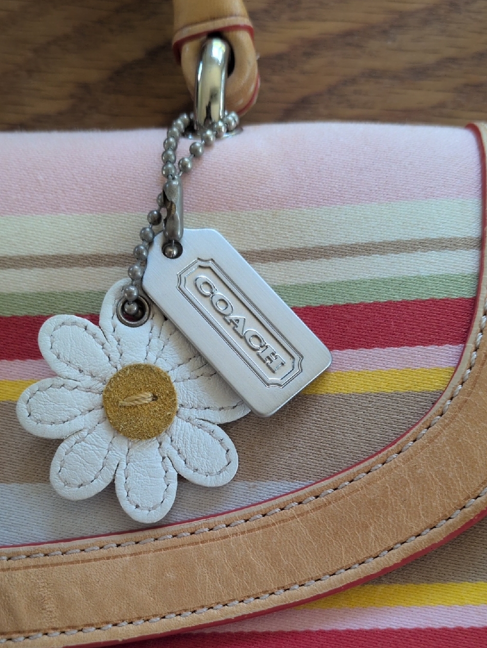 ✨vintage Coach Soho Hampton satchel multicolor striped canvas And Tan Leather - Picture 4 of 13